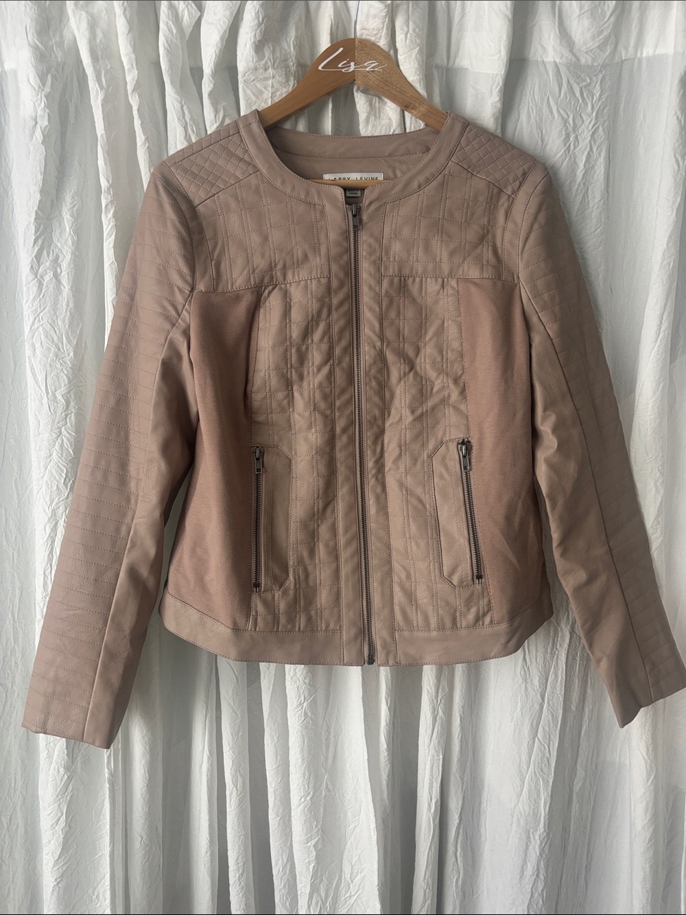 Larry Levine Mauve-Taupe Quilted Leather Zip Jacket